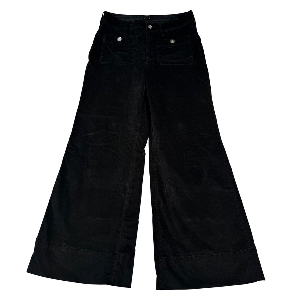 J.Crew Black Velour Like Wide Leg Pants High Rise Button Front Pockets Womens 27